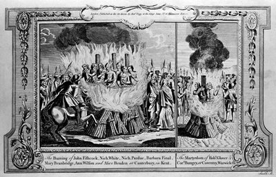 The Burning of John Fishcock and the martyrdom of Robert Glover, from 